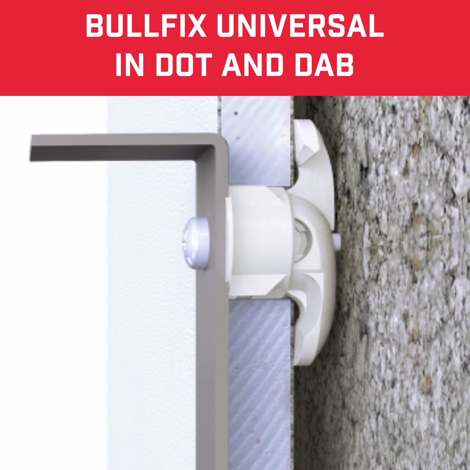Bullfix universal fixing in a dot and dab wall showing how it fits inside a 7mm cavity