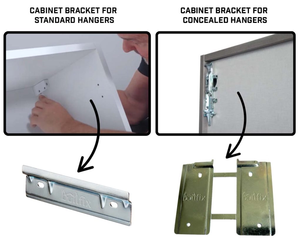 there are two options for wall cupboard brackets: one for standard hangers, and one for concealed hangers